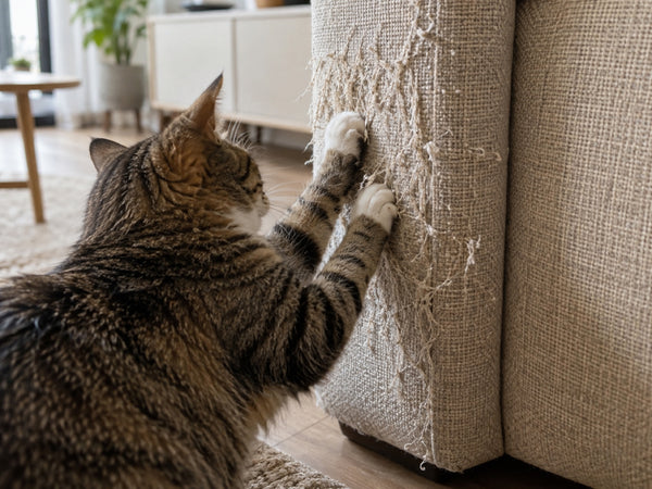 Kat die aan de zijkant van een bank krabt